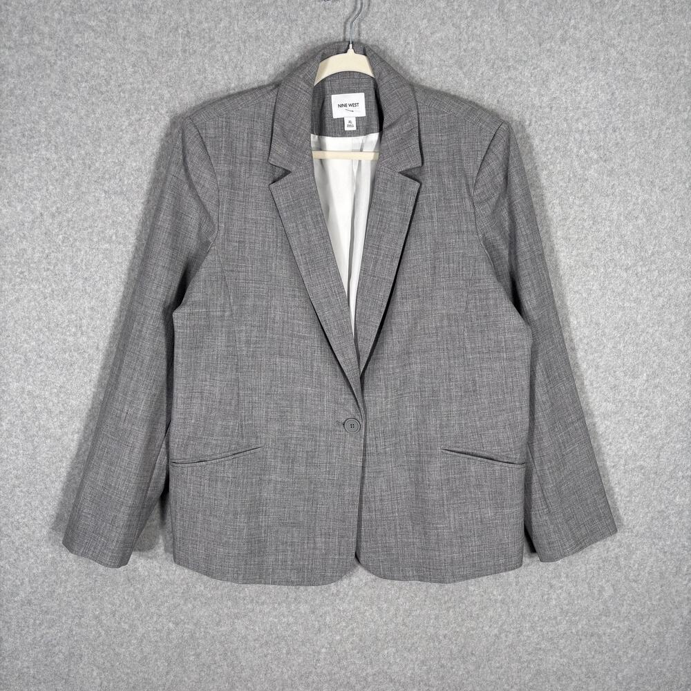 Nine West Blazer XL Gray Stretch Pockets Neutral Minimal Quiet Career Church